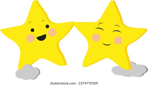 Star in clouds, illustration or icon, vector on white background.