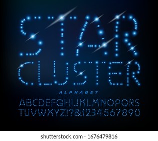 Star Cluster alphabet; A font with the effect of distant stars and constellations in the night sky. Angled highlights in a separate layer allow flexible enhancement of particular letters and stars.