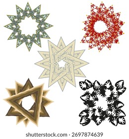 Icono de cúmulo estelar. Diseño de Vector intrincado. Forma radial multicolor. Pantalla de fondo blanco. EPS 10.