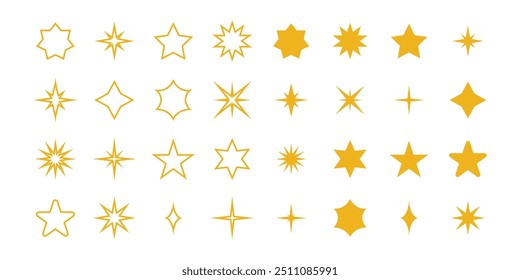 Star collection .Star vector icons.Golden set of star. Modern simple flat and line style