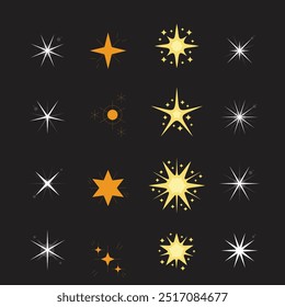 Star collection .Star vector icons.Golden set of star. Modern simple flat and line style