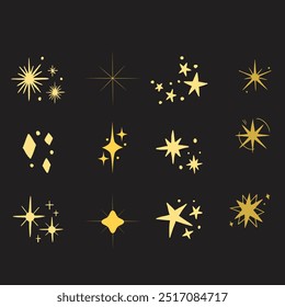 Star collection .Star vector icons.Golden set of star. Modern simple flat and line style