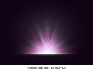 Brillo de color estrella sobre fondo transparente con lente y brillo. Ilustración vectorial.