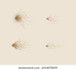 Star and comet shines brightly in space drawing in graphic style on beige background