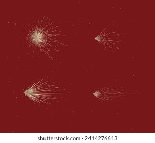 Star and comet shines brightly in space drawing in graphic style on red background