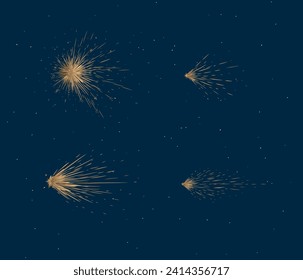 Star and comet shines brightly in space drawing in graphic style on blue background