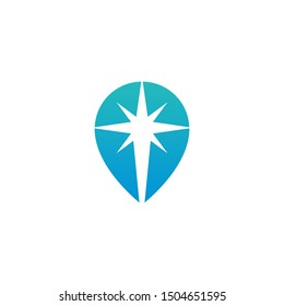 Star Compass Direction Pin Map Location Vector Abstract Illustration Logo Icon Design Template Element 