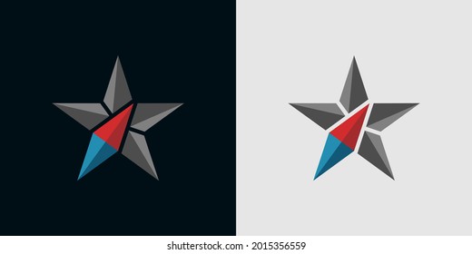 Star Compass Logo Template. Abstract Star Logo Design With Compass Arrow. Creative Modern Star Compass Icon Illustration. Star And Compass Vector Symbol Concept.