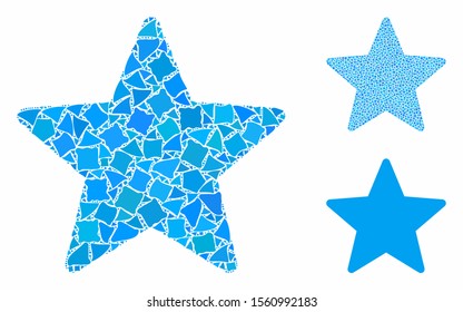 Star composition of uneven pieces in different sizes and color tinges, based on star icon. Vector bumpy pieces are united into composition. Star icons collage with dotted pattern.