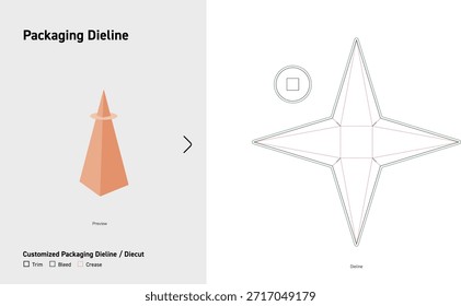 Caja de cono de estrella Embalaje Dieline Plantilla Creativa 3D Caja de regalo de cono plegable