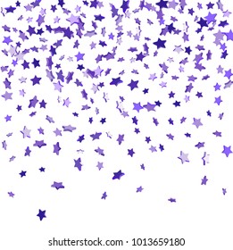 Star confetti. Bright violet random stars falling randomly on a white background. Bright design. Suitable for your design, cards, invitations, gifts, vip.