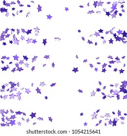 Star confetti. Bright violet random stars falling randomly on a white background. Bright design. Suitable for your design, cards, invitations, gifts, vip.