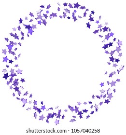 Star confetti. Bright violet random stars falling randomly on a white background. Bright design. Suitable for your design, cards, invitations, gifts, vip.
