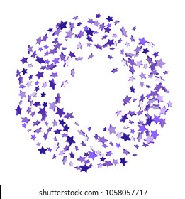 Star confetti. Bright violet random stars falling randomly on a white background. Bright design. Suitable for your design, cards, invitations, gifts, vip.