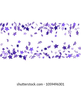 Star confetti. Bright violet random stars falling randomly on a white background. Bright design. Suitable for your design, cards, invitations, gifts, vip.