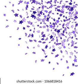 Star confetti. Bright violet random stars falling randomly on a white background. Bright design. Suitable for your design, cards, invitations, gifts, vip.