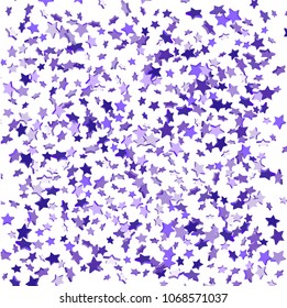 Star confetti. Bright violet random stars falling randomly on a white background. Bright design. Suitable for your design, cards, invitations, gifts, vip.