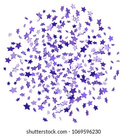 Star confetti. Bright violet random stars falling randomly on a white background. Bright design. Suitable for your design, cards, invitations, gifts, vip.