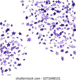 Star confetti. Bright violet random stars falling randomly on a white background. Bright design. Suitable for your design, cards, invitations, gifts, vip.