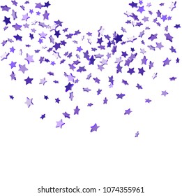 Star confetti. Bright violet random stars falling randomly on a white background. Bright design. Suitable for your design, cards, invitations, gifts, vip.