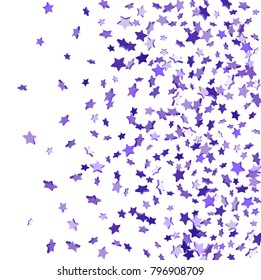 Star confetti. Bright violet random stars falling randomly on a white background. Bright design. Suitable for your design, cards, invitations, gifts, vip.