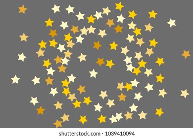 Star Confetti. Star Falling Pattern. Gentle Pattern in modern design for your project. Starlight Night. Astral Design. Confetti Fall Chaotic Decor. Grey background. Vector illustration