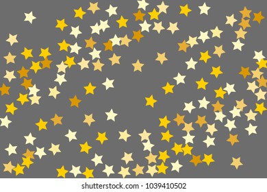 Star Confetti. Star Falling Pattern. Gentle Pattern in modern design for your project. Starlight Night. Astral Design. Confetti Fall Chaotic Decor. Grey background. Vector illustration