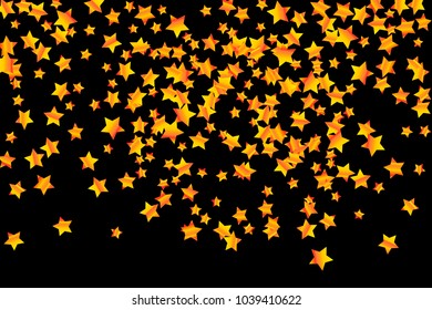 Star Confetti. Star Falling Pattern. Gentle Pattern in modern design for your project. Starlight Night. Astral Design. Confetti Fall Chaotic Decor. Black background. Vector illustration
