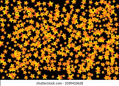 Star Confetti. Star Falling Pattern. Gentle Pattern in modern design for your project. Starlight Night. Astral Design. Confetti Fall Chaotic Decor. Black background. Vector illustration