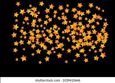 Star Confetti. Star Falling Pattern. Gentle Pattern in modern design for your project. Starlight Night. Astral Design. Confetti Fall Chaotic Decor. Black background. Vector illustration