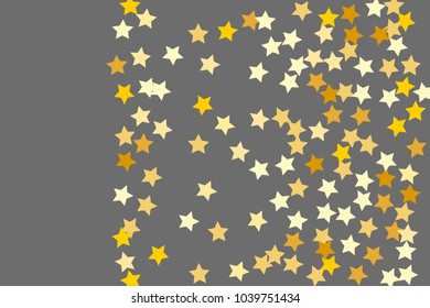 Star Confetti. Star Falling Pattern. Gentle Pattern in modern design for your project. Starlight Night. Astral Design. Confetti Fall Chaotic Decor. Grey background. Vector illustration