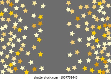 Star Confetti. Star Falling Pattern. Gentle Pattern in modern design for your project. Starlight Night. Astral Design. Confetti Fall Chaotic Decor. Grey background. Vector illustration