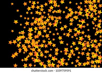 Star Confetti. Star Falling Pattern. Gentle Pattern in modern design for your project. Starlight Night. Astral Design. Confetti Fall Chaotic Decor. Black background. Vector illustration