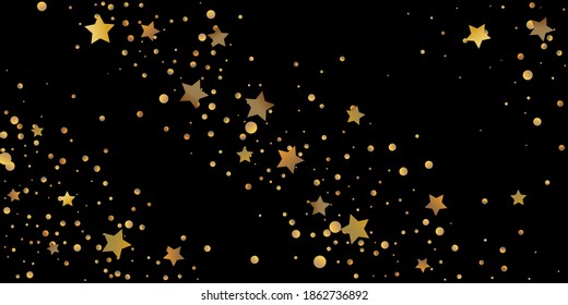 Estrella de confeti. Se está cayendo el fondo estrellado. Las estrellas al azar brillan en un fondo negro. El cielo oscuro con estrellas brillantes. Confeti volador. Adecuado para tu diseño, tarjetas, invitaciones, regalos. 