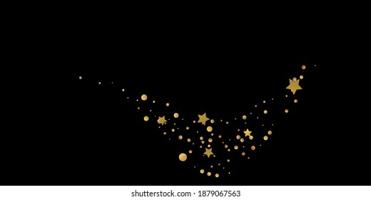 Star of confetti. Falling starry background. Random stars shine on a black background. The dark sky with shining stars. Flying confetti. Suitable for your design, cards, invitations, gifts.