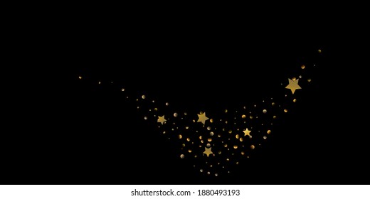 Star of confetti. Falling starry background. Random stars shine on a black background. The dark sky with shining stars. Flying confetti. Suitable for your design, cards, invitations, gifts.