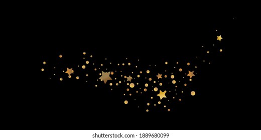 Star of confetti. Falling starry background. Random stars shine on a black background. The dark sky with shining stars. Flying confetti. Suitable for your design, cards, invitations, gifts. 