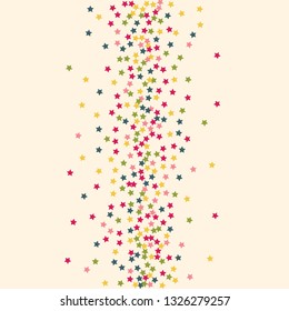 Star confetti. Flying stars on a pink background. A whirl of confetti. Blue, red and green stars.