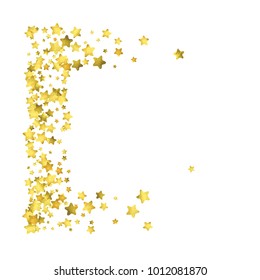 Star confetti. Gold random confetti background. Bright design template. Vector white and yellow cover template. Birthday or wedding invitation template. Abstract card for gifts. 2018 new year greeting