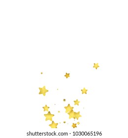 Star confetti. Gold random confetti background. Bright design template. Vector white and yellow cover template. Birthday or wedding invitation template. Abstract card for gifts. 2018 new year greeting