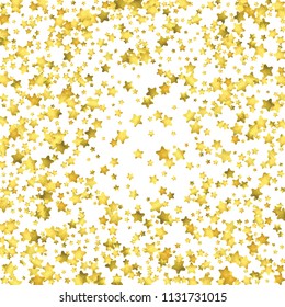 Star confetti. Gold random confetti background. Bright design template. Vector white and yellow cover template. Birthday or wedding invitation template. Abstract card for gifts. 2018 new year greeting