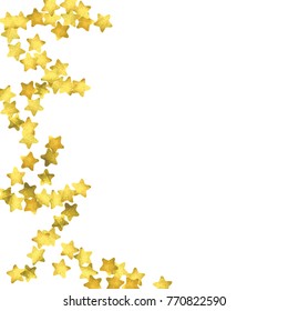 Star confetti. Gold random confetti background. Bright design template. Vector white and yellow cover template. Birthday or wedding invitation template. Abstract card for gifts. 2018 new year greeting