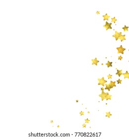 Star confetti. Gold random confetti background. Bright design template. Vector white and yellow cover template. Birthday or wedding invitation template. Abstract card for gifts. 2018 new year greeting