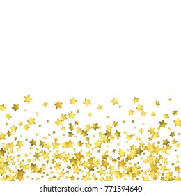 Star confetti. Gold random confetti background. Bright design template. Vector white and yellow cover template. Birthday or wedding invitation template. Abstract card for gifts. 2018 new year greeting