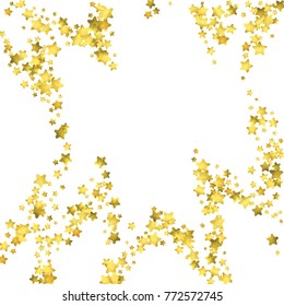 Star confetti. Gold random confetti background. Bright design template. Vector white and yellow cover template. Birthday or wedding invitation template. Abstract card for gifts. 2018 new year greeting