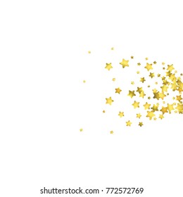 Star confetti. Gold random confetti background. Bright design template. Vector white and yellow cover template. Birthday or wedding invitation template. Abstract card for gifts. 2018 new year greeting