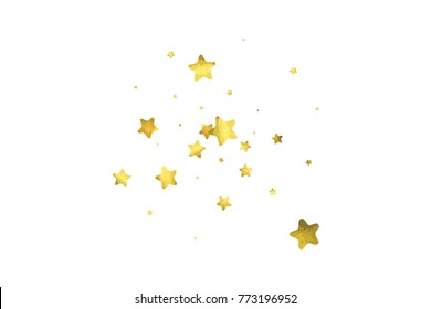 Star confetti. Gold random confetti background. Bright design template. Vector white and yellow cover template. Birthday or wedding invitation template. Abstract card for gifts. 2018 new year greeting