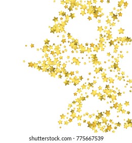 Star confetti. Gold random confetti background. Bright design template. Vector white and yellow cover template. Birthday or wedding invitation template. Abstract card for gifts. 2018 new year greeting