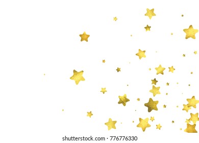 Star confetti. Gold random confetti background. Bright design template. Vector white and yellow cover template. Birthday or wedding invitation template. Abstract card for gifts. 2018 new year greeting