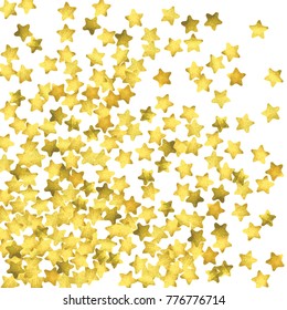 Star confetti. Gold random confetti background. Bright design template. Vector white and yellow cover template. Birthday or wedding invitation template. Abstract card for gifts. 2018 new year greeting